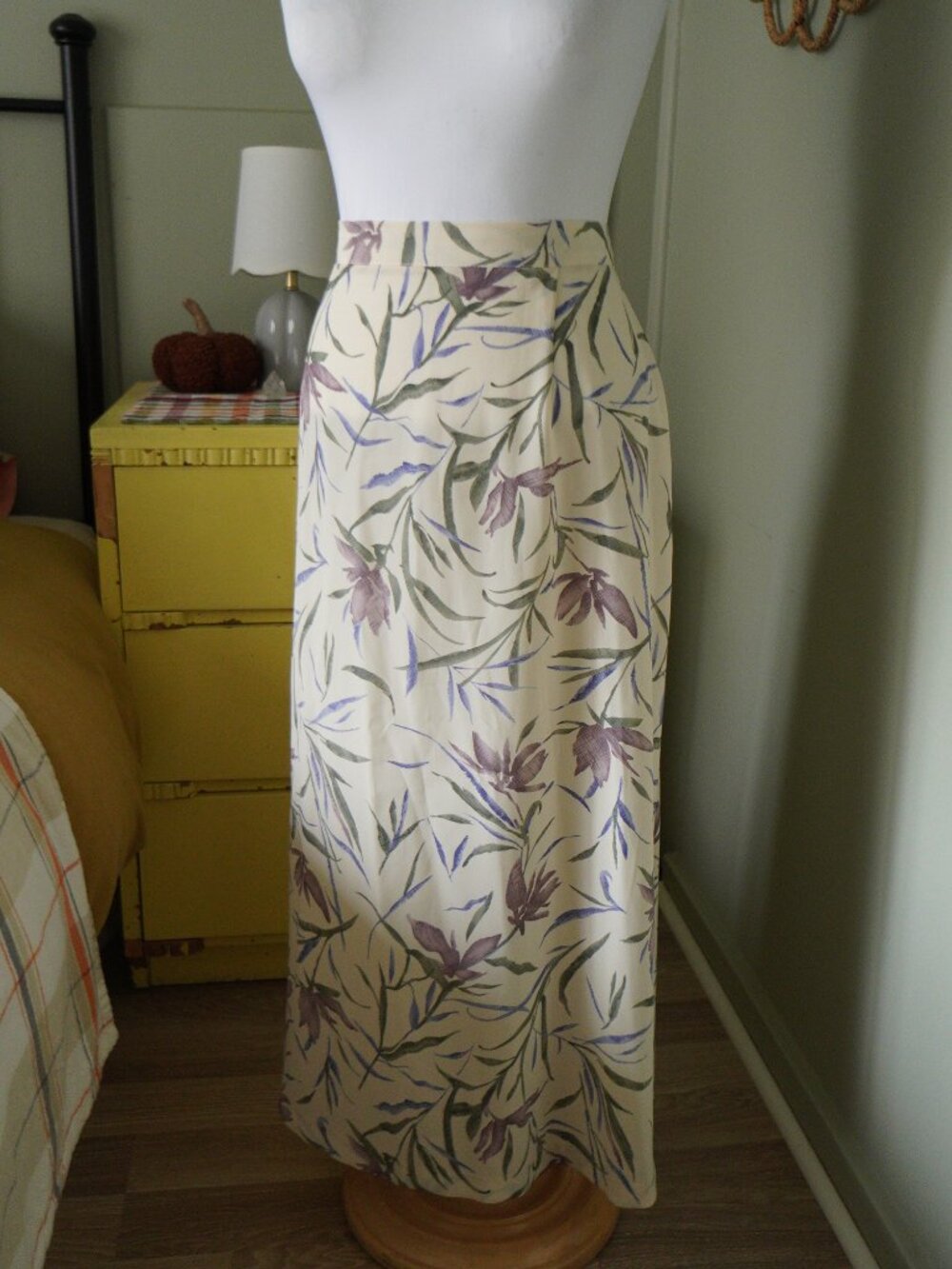 vintage floral cream/ blue/ brown east west woman maxi skirt